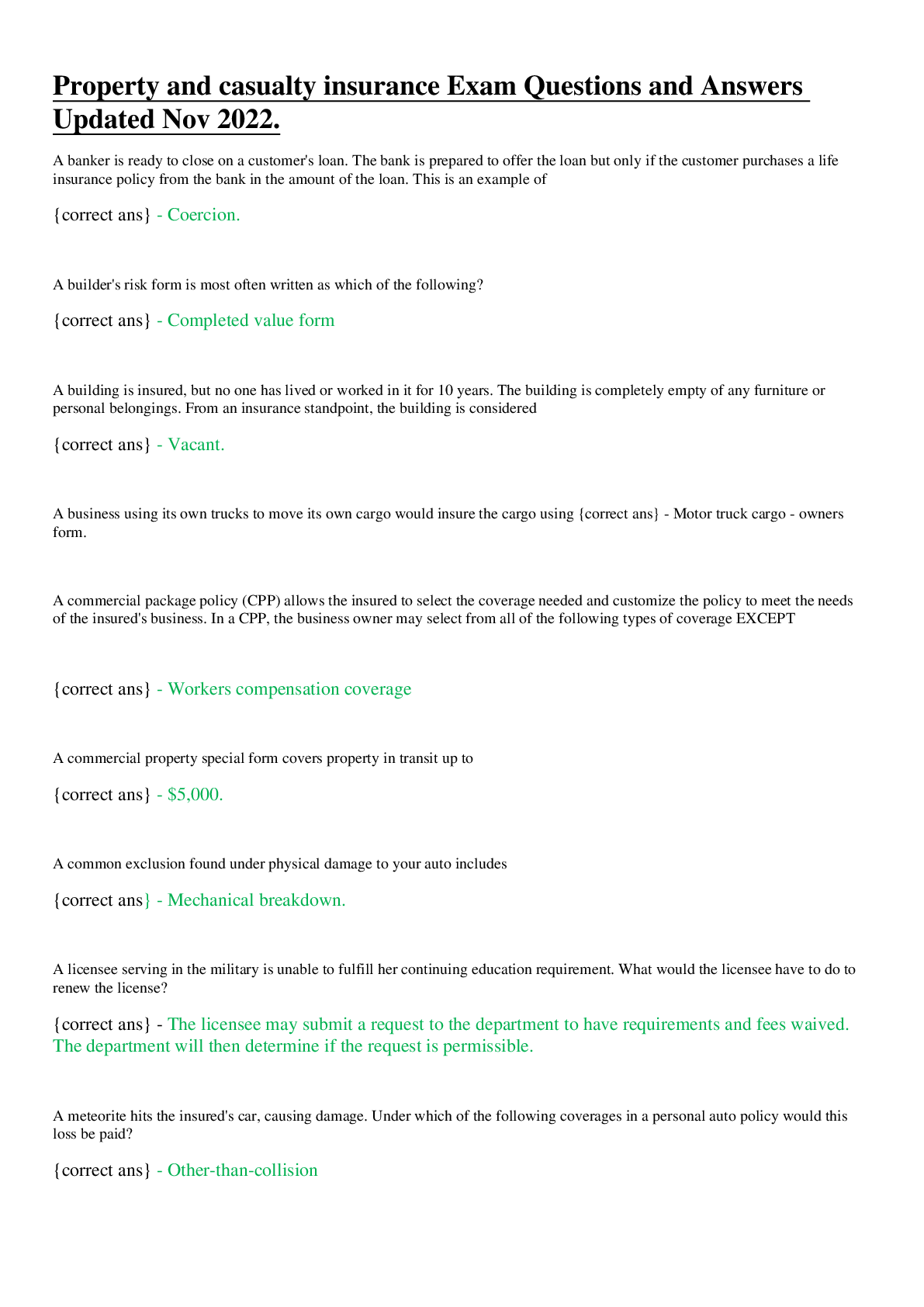 Preview image for Take this Property & Casualty Insurance License test to be prepared for this exam/ PROPERTY & CASUALTY INSURANCE EXAM PREP 2023.